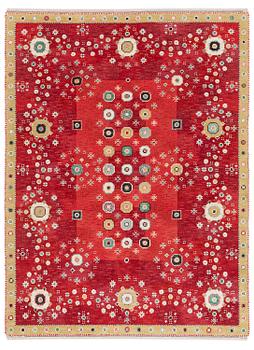 250. Barbro Nilsson, a 'Rabatten röd' carpet, knotted pile, 266 x 195 cm, signed AB MMF BN.