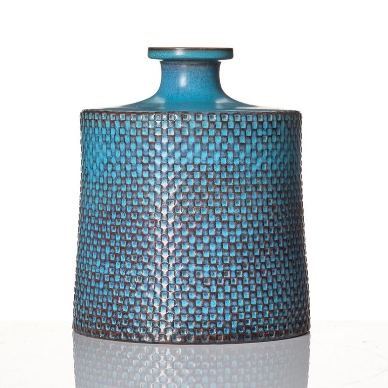 Stig Lindberg, a turquoise glazed stoneware vase, Gustavsberg studio Sweden 1967.