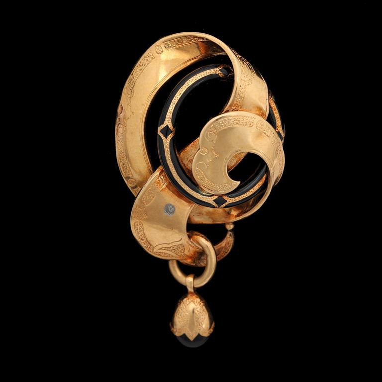 A gold and black enamel brooch, Stockholm 1854.