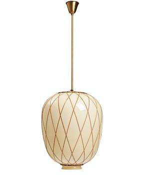 248. Harald Elof Notini, a vanilla coloured glass ceiling light with fretted rattan, Arvid Böhlmarks Lampvarufabrik, Stockholm 1940's.