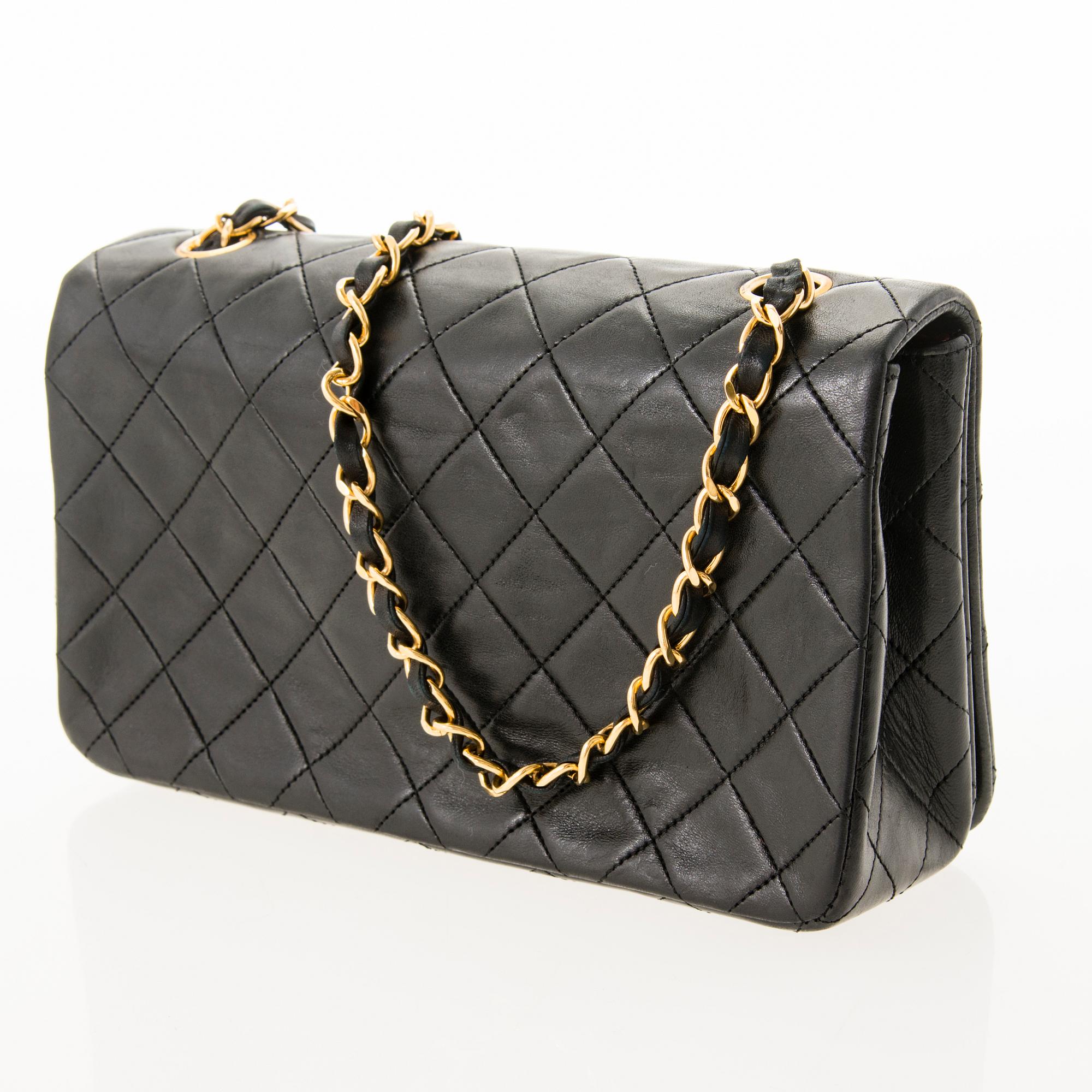 CHANEL Black Lambskin Single Full Flap Bag.