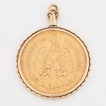 HÄNGE, guldmynt, Mexiko, 50 pesos. Guldram 14K guld.