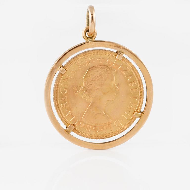 MYNT/HÄNGE, sovereign, Elizabeth II, 1958 Vikt 10,7 gram.