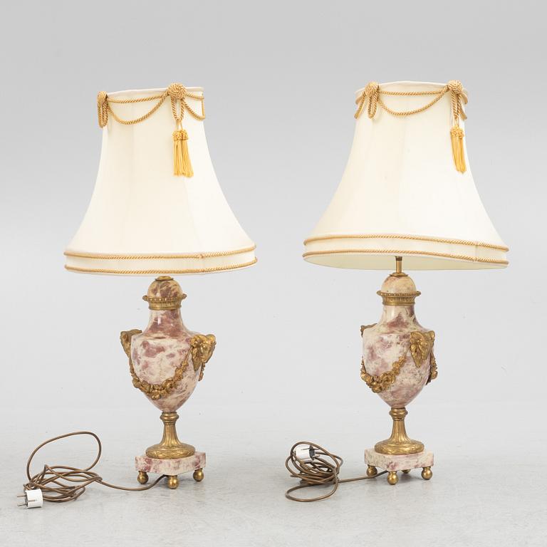 Table lamps, a pair, Louis XVI style, circa 1900.