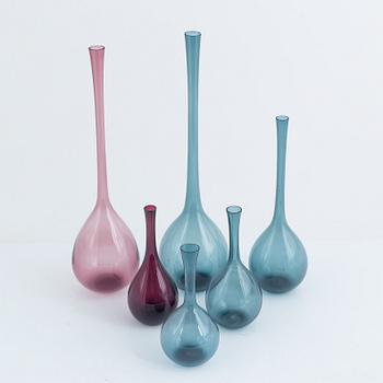 Arthur Percy, six glass vases, Gullaskruf, Sweden, 1950's.