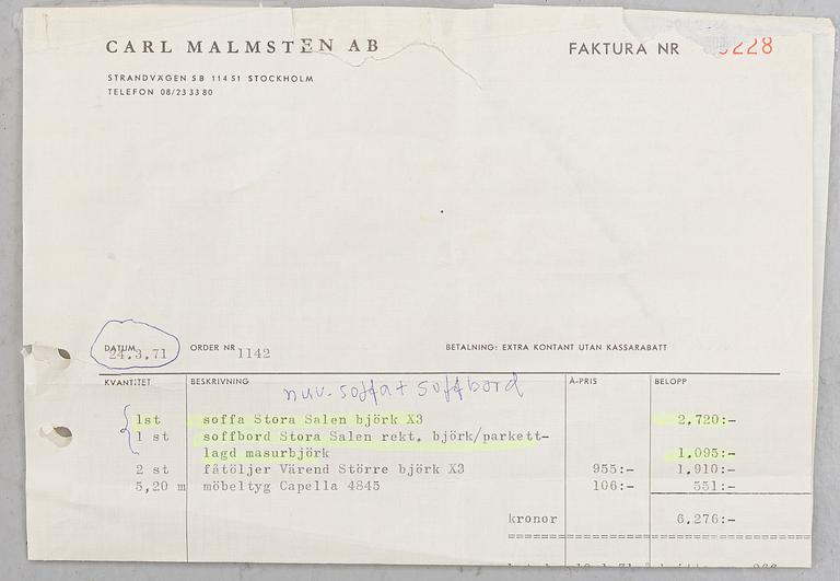 Carl Malmsten, a 'Stora Salen' coffee table, Sweden, 1970's.