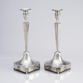 A pair of Swedish Silver Empire Candlesticks, mark of Petter Adolf Sjöberg, Stockholm 1815.