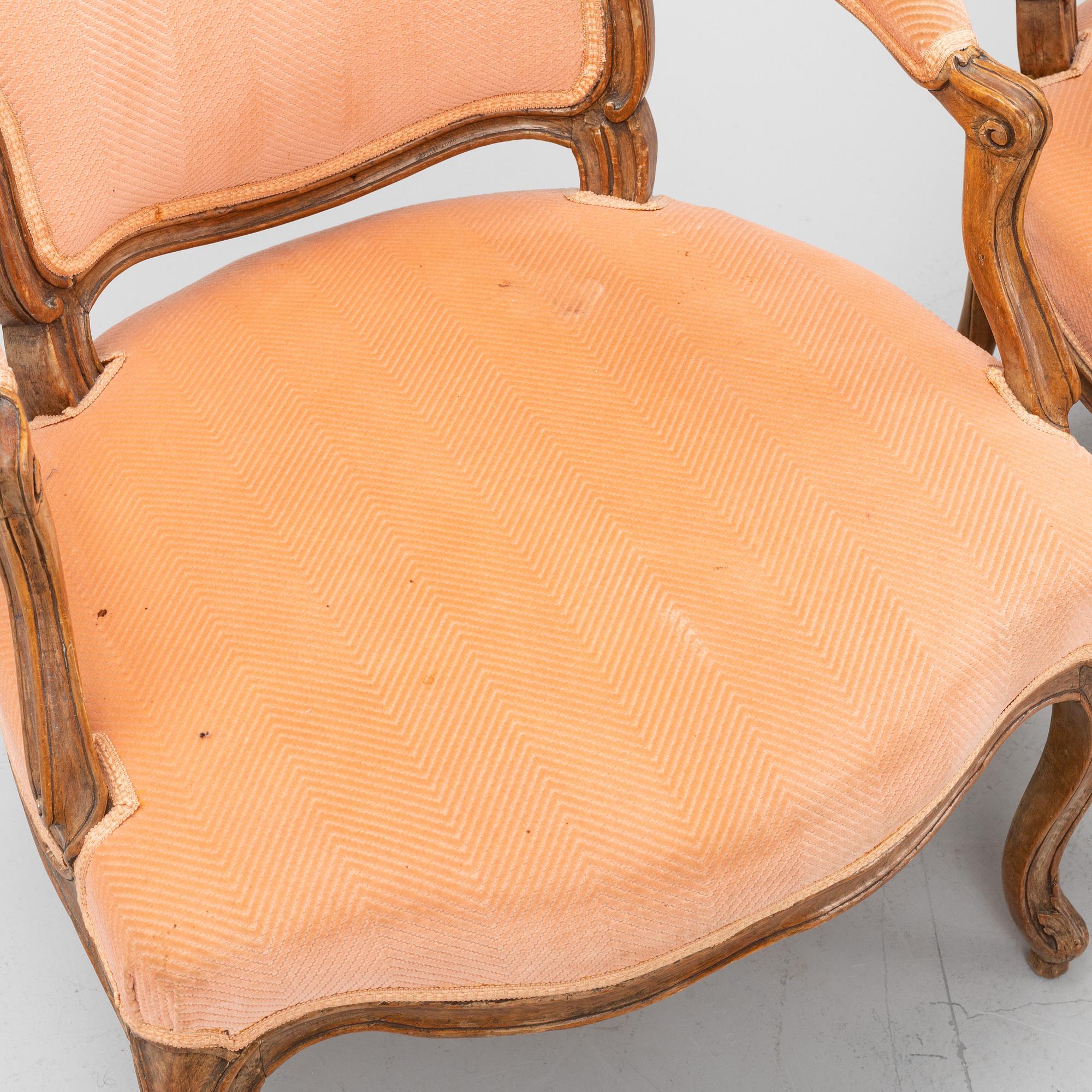 A pair of rococo armchairs, mid 18th Century.