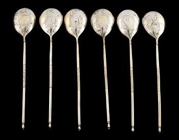 164. A set of six Russian silver tea spoon, Moscow the 1880s.