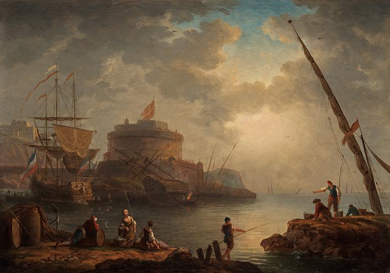 Charles-François Grenier de la Croix (kallad Lacroix de Marseille) Attributed to, Fishing and sailboats by the coast.