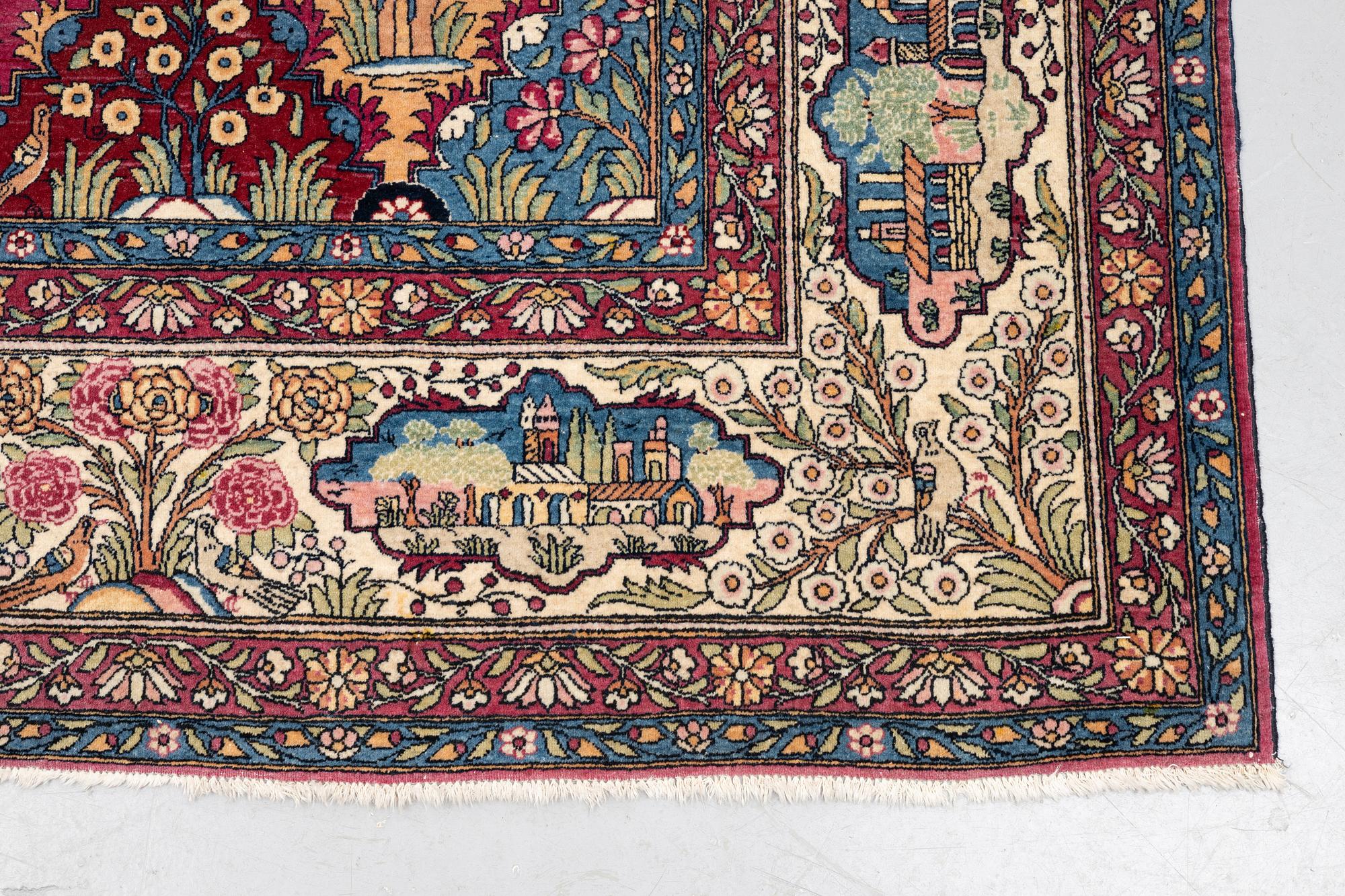 A carpet, figural semi-antique Kerman /Teheran, ca 319 x 210--215 cm.
