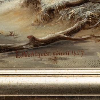 Ehrnfried Wahlqvist, Winter landscape with figures on ice.