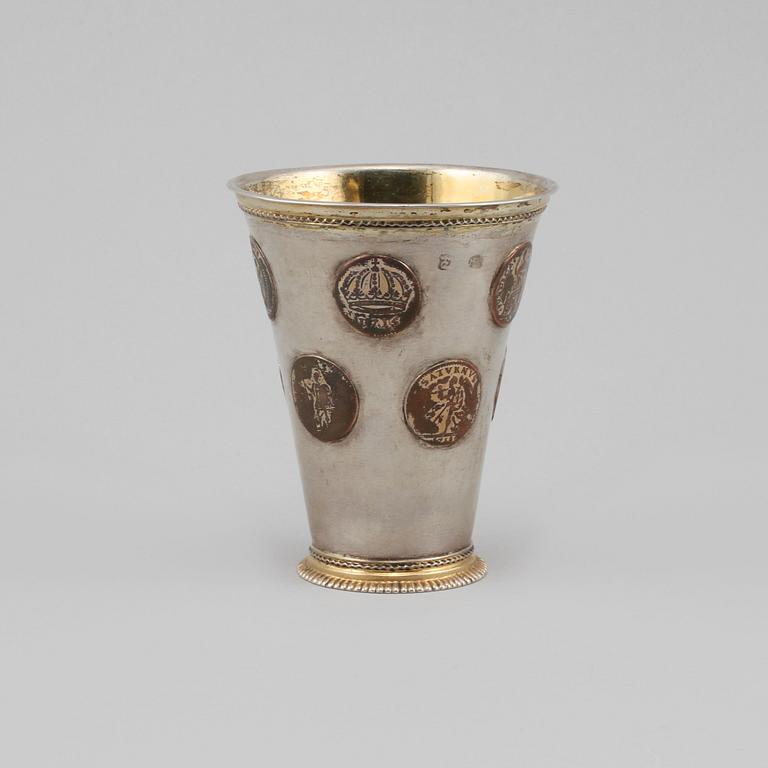 A Swedish 18th century parcel-gilt beaker, marks of Magnus Myrman, Norrköping (1706-1730).