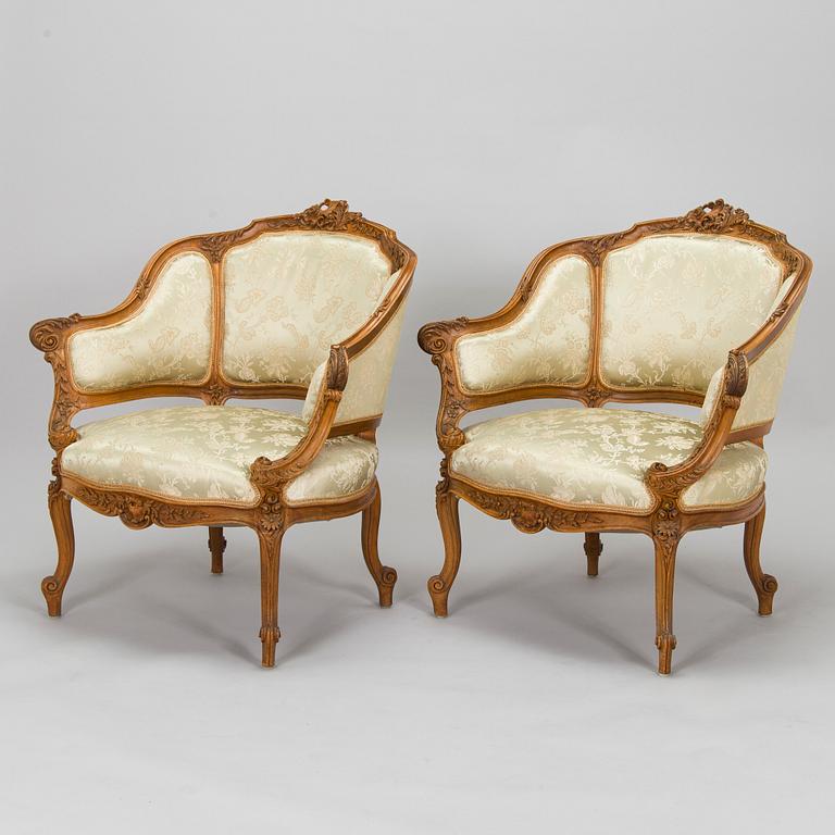 Soffa och fåtöljer, ett par, omkring 1900.