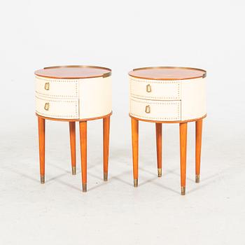 A pair of veneered teak bedside tables, Halvdan Petterssons Möbelfabrik, Tibro, Sweden, mid 20th century.