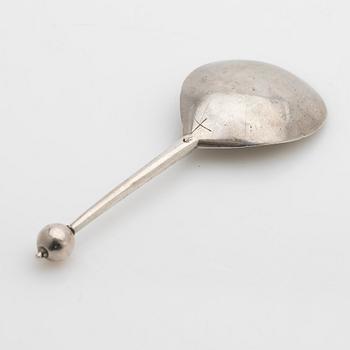Soup spoon, silver, probably Asmus Liberat (active 1689–1732), Kristianstad.