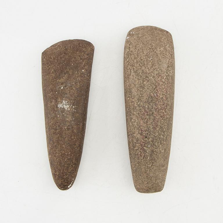 Stone axes, two pieces, Neolithic.