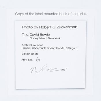 Robert Zuckerman, fotografi, numrerad 6/50, signerad a tergo.