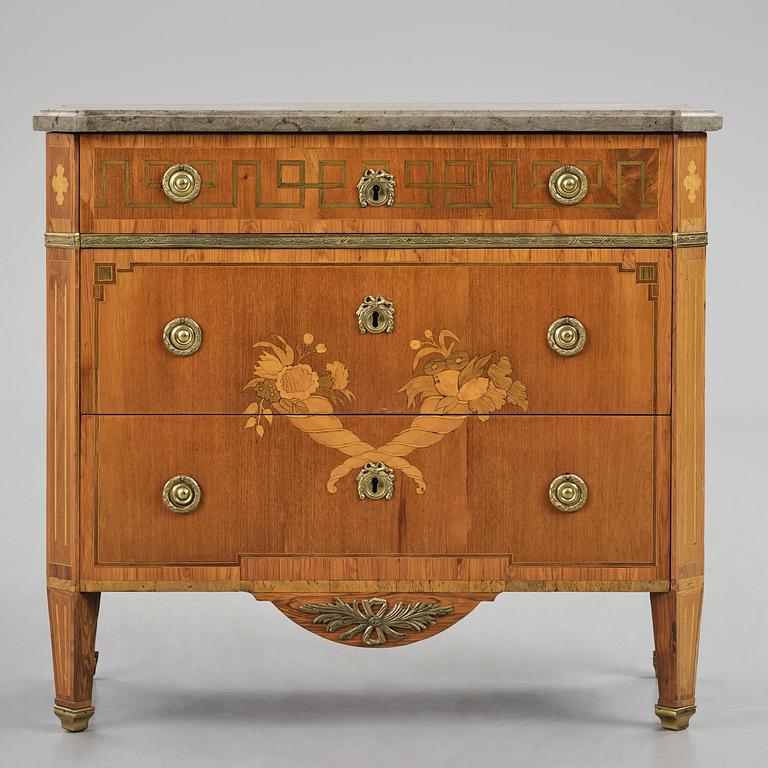 A Gustavian marquetry commode by G. Foltiern (mastewr in Stockholm 1771-1804).