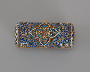 A Russian 19th century silver-gilt and enamel cigarette-case, makers mark of Ivan Chlebnikov, Moscow.