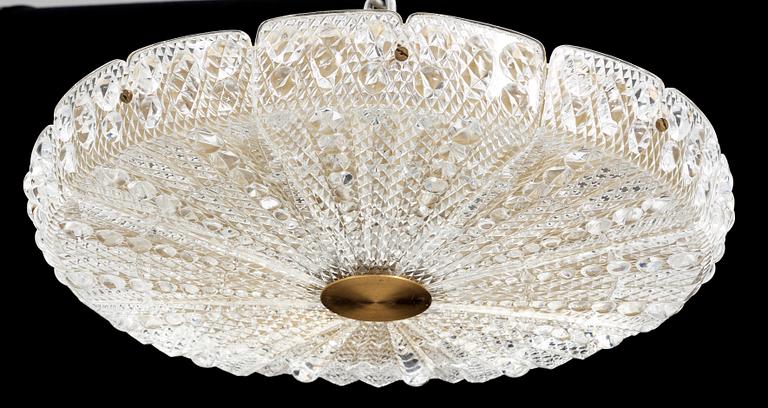 TAKLAMPA, glas, mässing, Carl Fagerlund, Orrefors, 1900-tal. H ca 10 ej med montering.