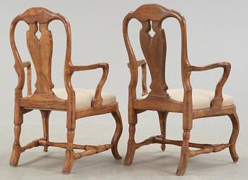 Two matched Swedish Rococo 18th century armchairs.