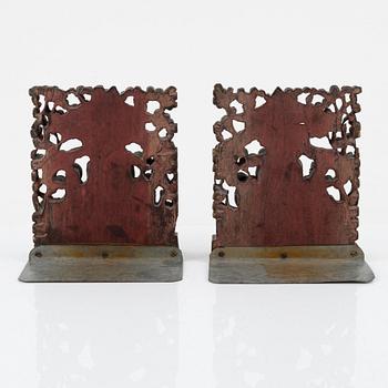 Two book ends made from Chinese wooden deocrative ornaments, early 20th Century.