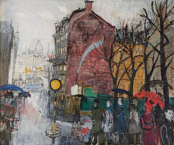 641. Olle Olsson-Hagalund, "Hamngatan i regnväder".