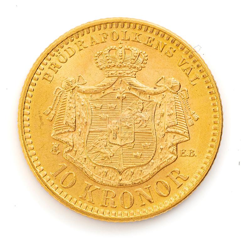 Guldmynt, Sverige, Oskar II, 10 kronor, 1901.