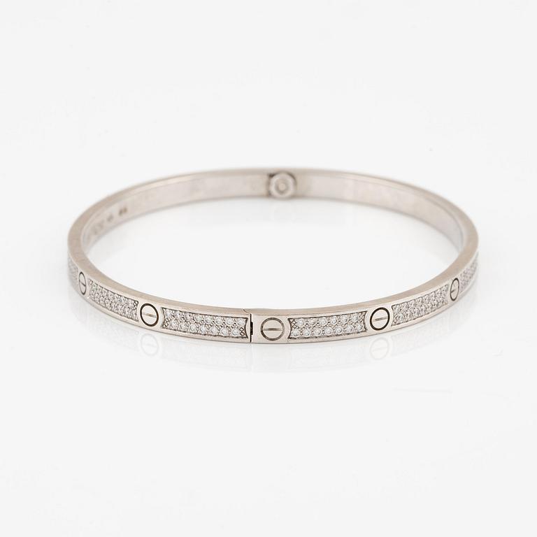 Cartier armband "Love", liten modell, 18K vitguld med runda briljantslipade diamanter.