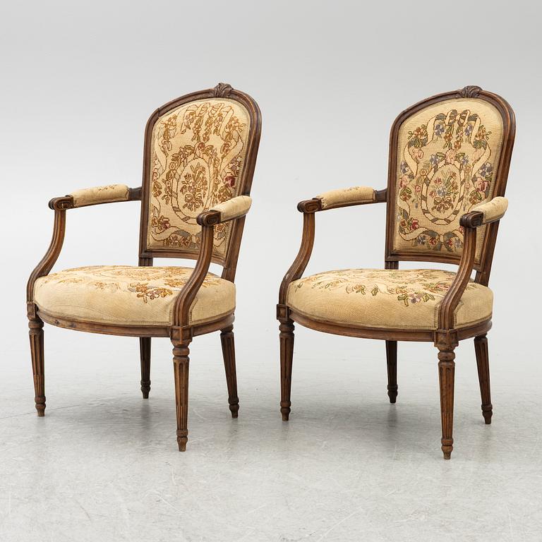 Karmstolar, ett par, Louis XVI-stil, 1800-tal,  Frankrike.