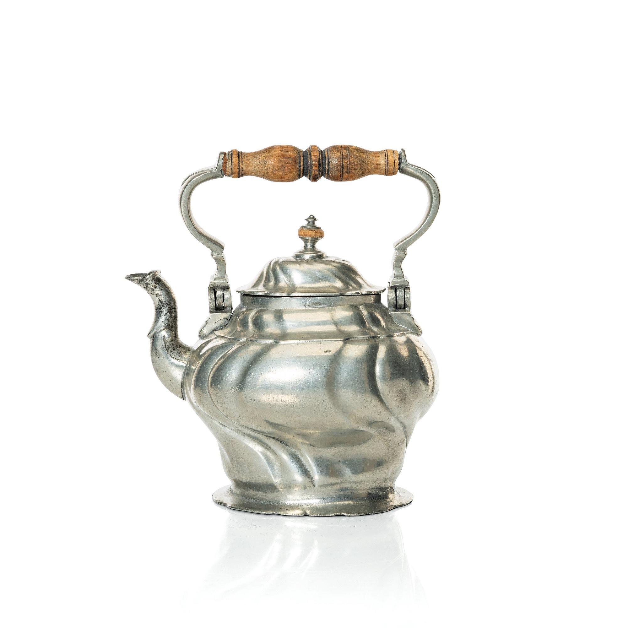 A Rococo pewter teapotby P J Mattsson 1808.