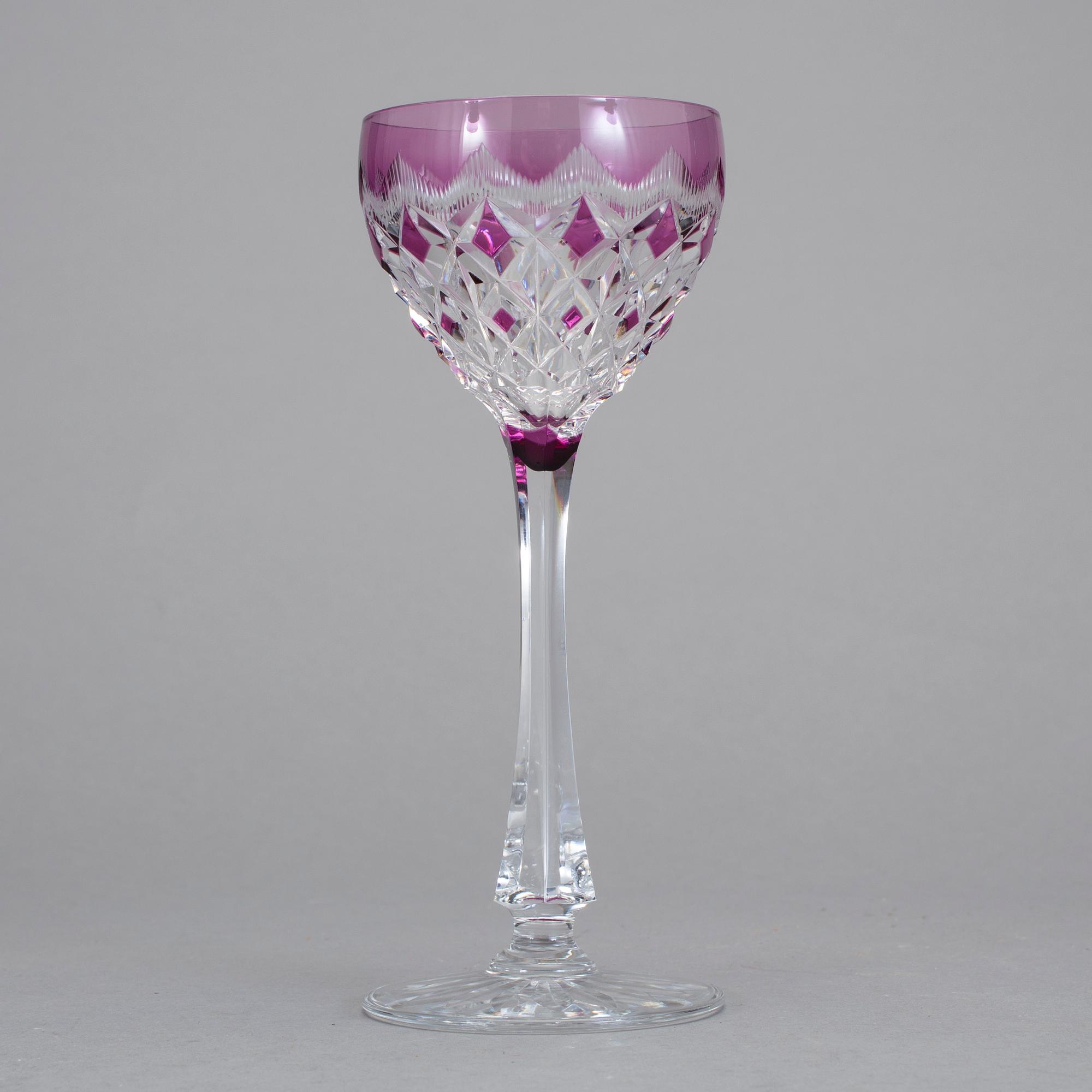 VITVINSGLAS, 9 stycken. Val Saint Lambert, Belgien, 1900-talets andra hälft.
