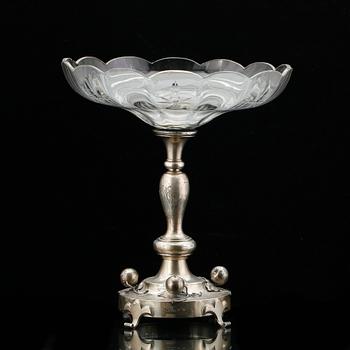 UPPSATSSKÅL, silver, glas, Vladimir Morosov, St Petersburg 1908-17. Silvervikt ca 500 gram.