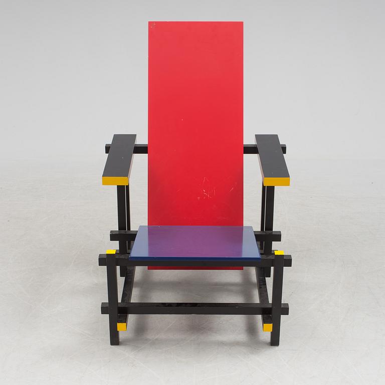 GERRIT RIETVELD, armchair, "Red and blue chair", Cassina.