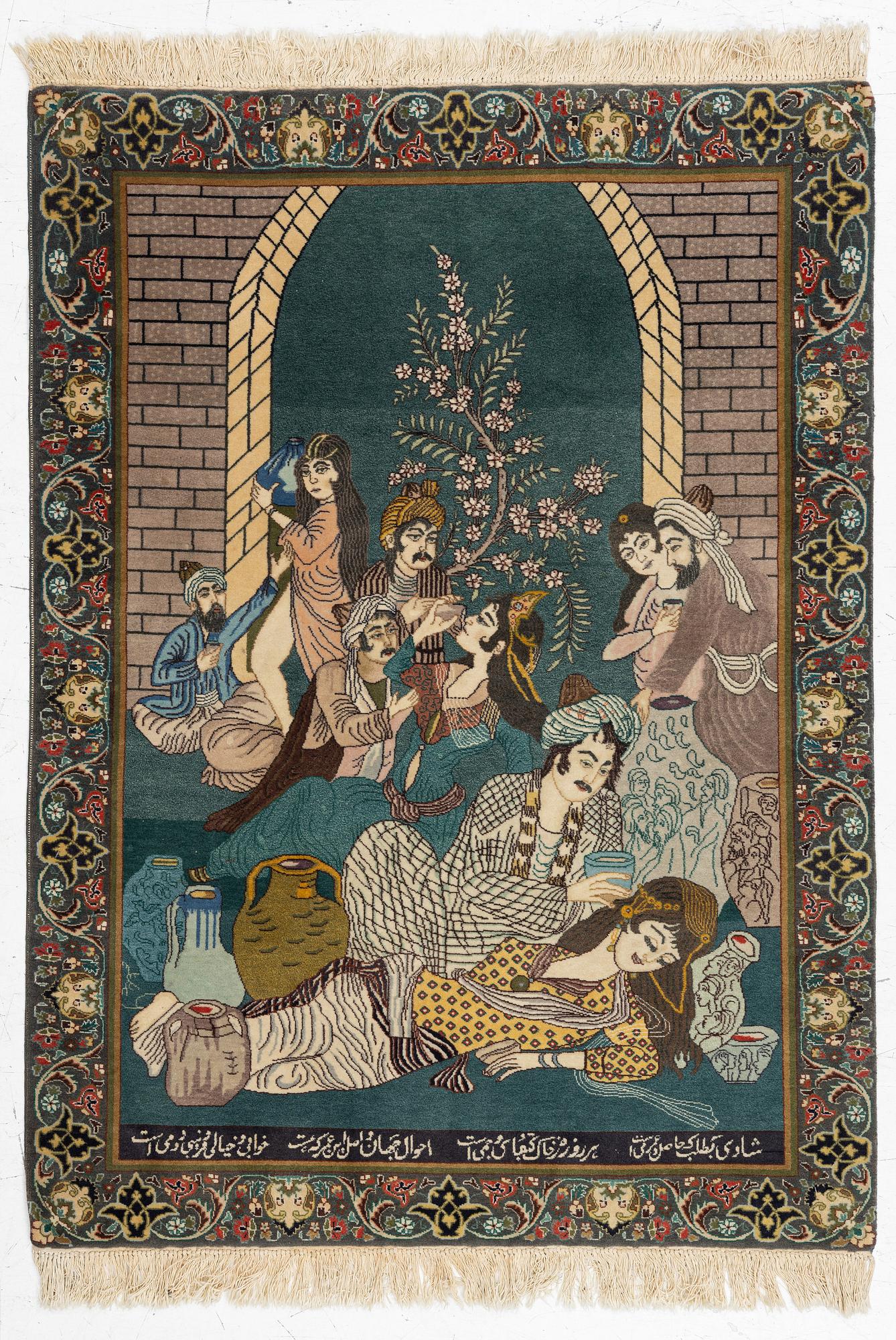 Carpet, Old figural, Tabriz, approx. 138 x 101 cm.