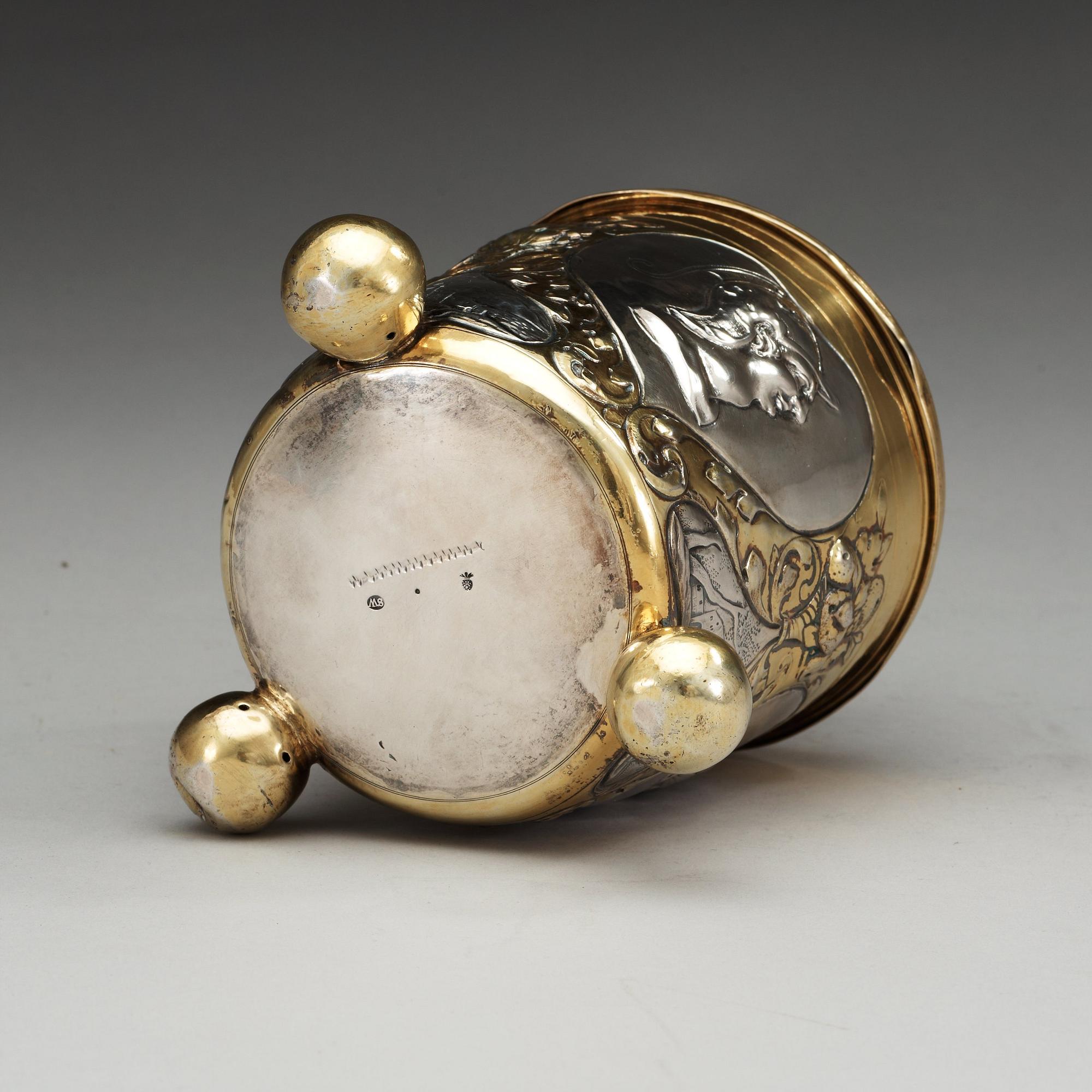 A german 18th century parcel-gilt, makers mark of Simon Wickert, Augsburg (1691-1708).