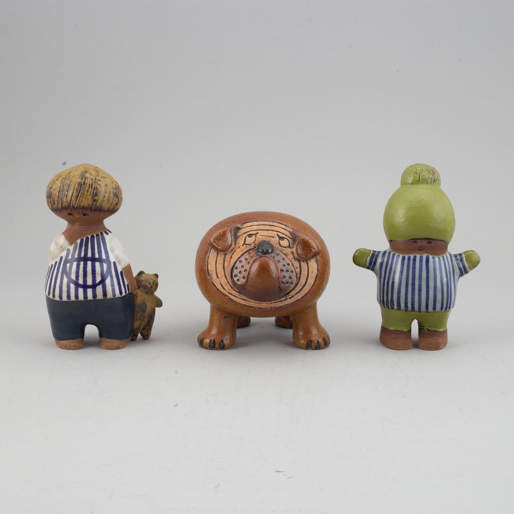 Lisa Larson, figuriner, 3 stycken. Stengods. Gustavsberg.