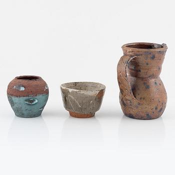Arne Ranslet, a bowl, own workshop, Hans & Birgitte Börjeson, a jug, Fulby, Denmark and an unsigned vase.