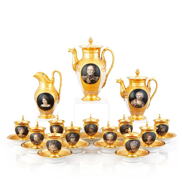A Russian Empire coffee service, presumably by the Yusupov porcelain manufactory.