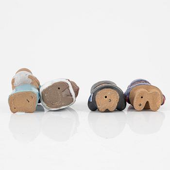 Lisa Larson, a set of four figurines, earthenware, Gustavsberg, Sweden.