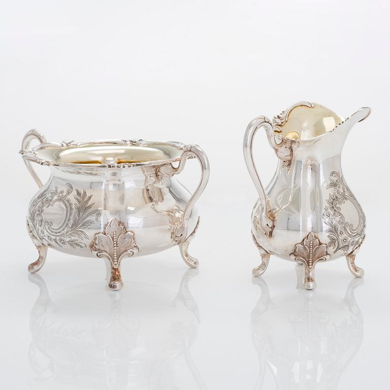 A silver sugar bowl, cream jug and footed serving bowl, and six coasters, Turku and Hämeenlinna 1934-56.