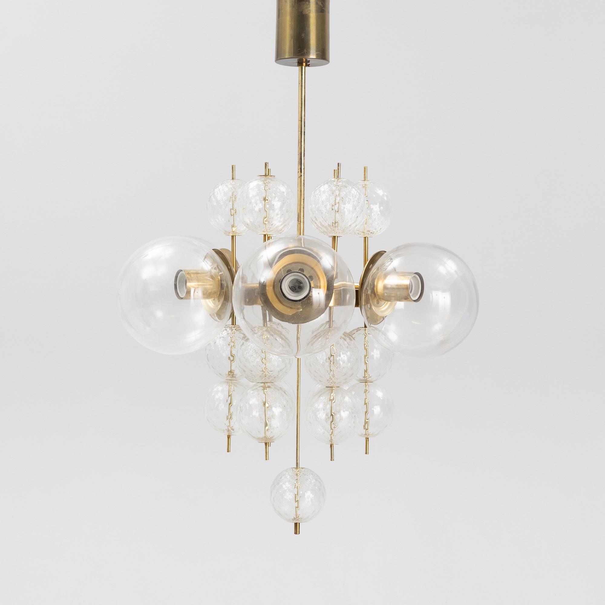 Lustry Kamenicky Senov, a brass and glass ceiling lamp, Czech Republic, second half of the 20th century.