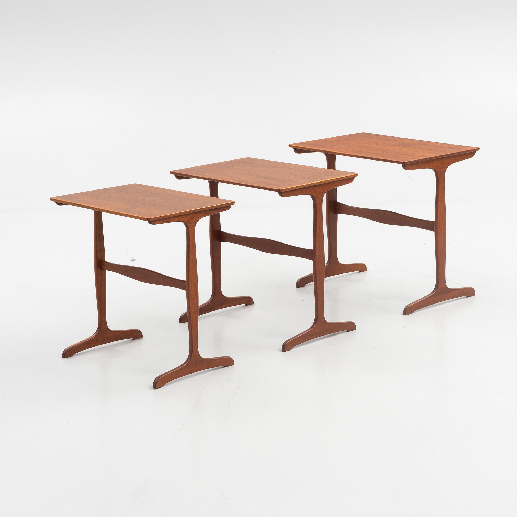 Ole Wanscher, a three-piece nesting table, A.J. Iwersen, Copenhagen, Denmark, mid 20th century.