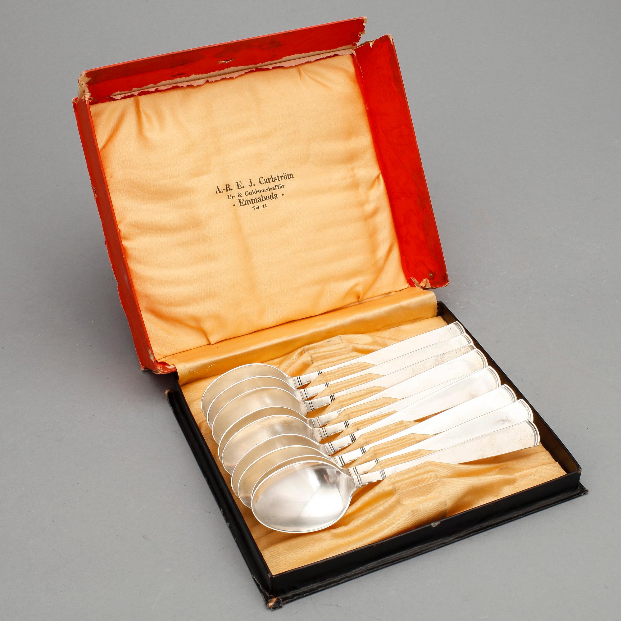 SKEDAR, 10 delar, silver, "Rosenholm", GAB, Stockholm, omkring 1960. Totalvikt ca 465 g.
