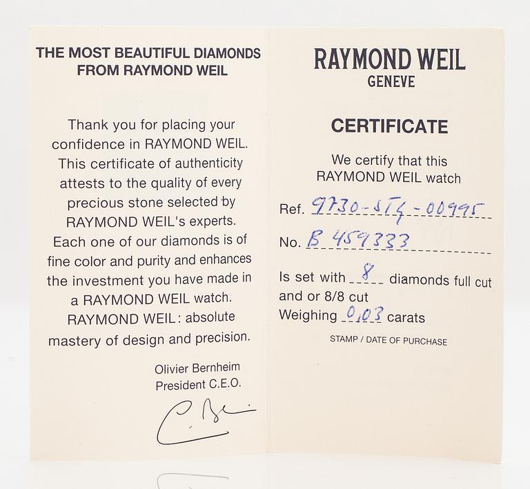 Raymond Weil, Parsifal, rannekello, 22 x 14 mm.