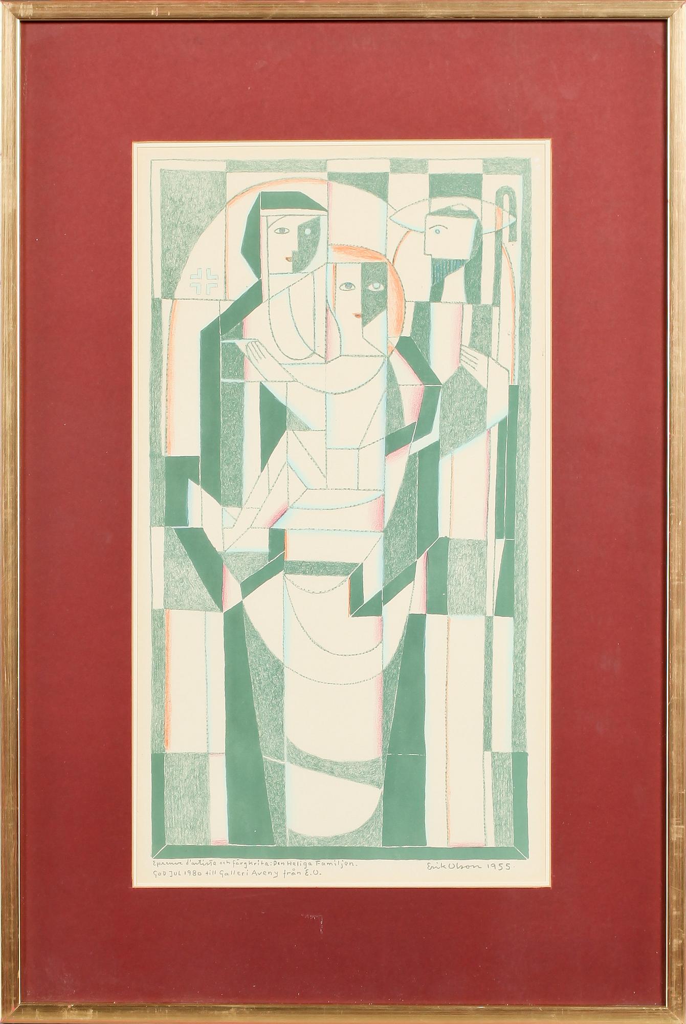 ERIK OLSON, kolorerad litografi, signerad, epreuve d'artiste, daterad 1955.