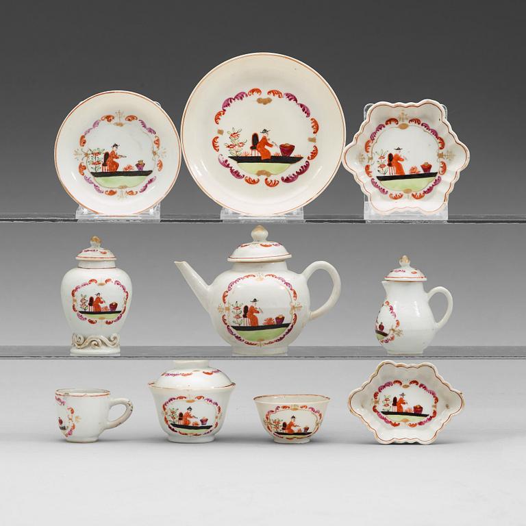 A famille rose 'European Subject' miniature service, Qing dynasty, Qianlong (1736-95). (36 pieces).