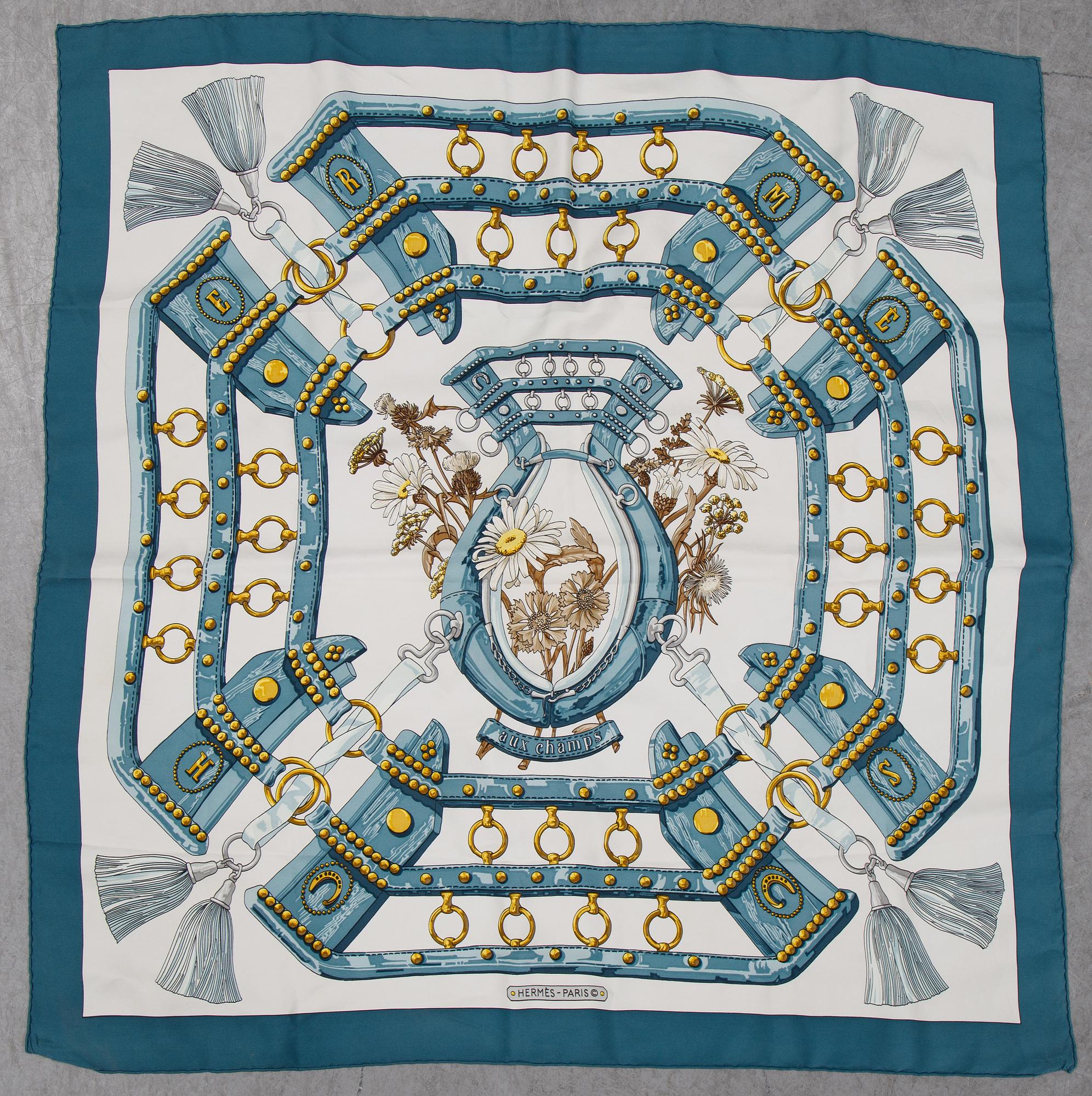 Hermès, an 'Aux Champs' silk scarf.
