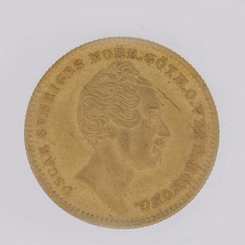 A Swedish 1 Dukat in gold, with the Swedish and Norwegian King Oscar I, 1847/4.